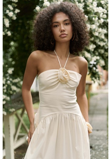 Elisa Gül Detay Sarı Uzun Elbise sarı