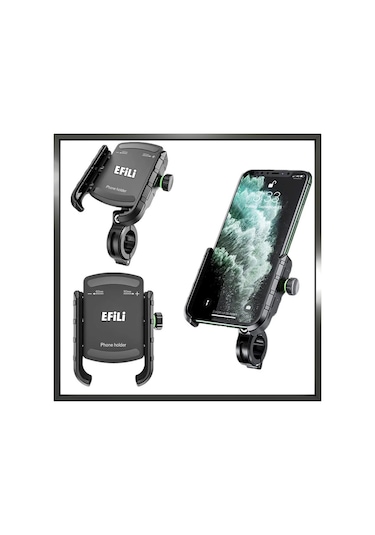 Efili Motosiklet Bisiklet Scotter Telefon Tutucu Genişlik Ayarlı Siyah