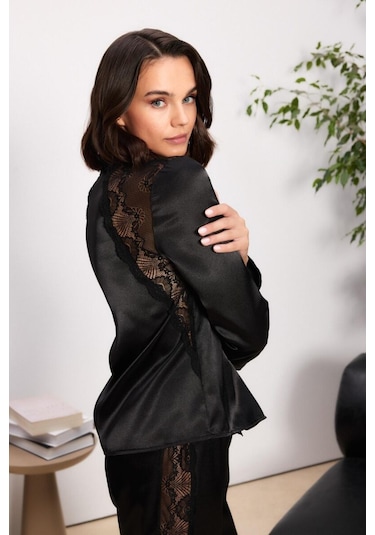 Pierre Cardin 6'lı Siyah Uzun Gecelik Sabahlık Set 6035 Siyah