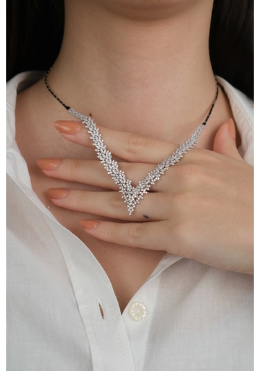 14 Ayar Beyaz Altın Taşlı Düğün Seti 76