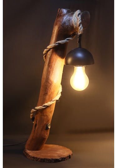 Celestia Home Otantik  İskandinav El Yapımı Doğal Ağaç Ahşap Rustik Aydınlatma Abajur Masa Lambası Ahşap