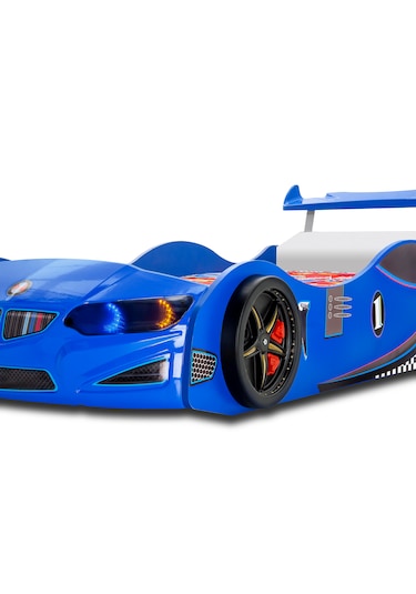 Gt2 - Arabalı Yatak - Araba Yatak, Işıklı, Mavi Tek Kişilik