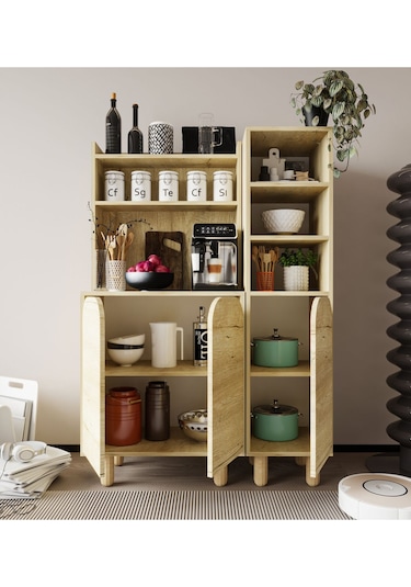 Parma 3 Kapaklı Mutfak Dolap, Kahve Köşesi, Çok Amaçlı Dolap Safir Meşe