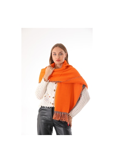Çift Taraflı Yumuşak Dokulu Turuncu Şal Atkı Turuncu