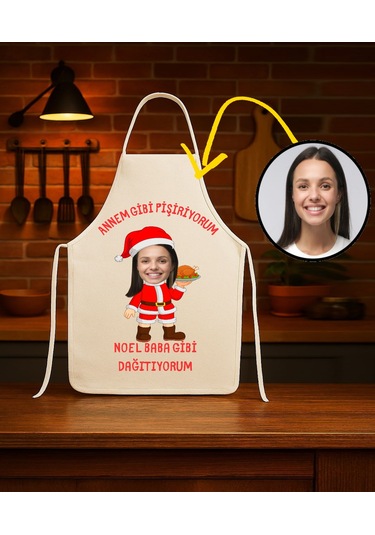 Kişiye Özel Karikatür Fotoğraflı Mutfak Önlüğü Noel Baba Gibi Dağıtıyorum Çok Renkli