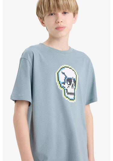 Defacto Erkek Çocuk Bisiklet Yaka Baskılı Kısa Kollu Tişört E4161a825smbe801 Mavi