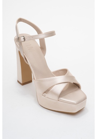 Yulia Bej Saten Çapraz Bantlı Kadın Platform Topuklu Ayakkabı Bej
