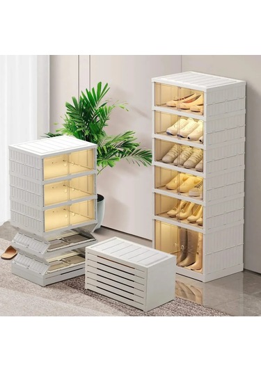 Kurulum Gerektirmeyen Katlanabilir Ayakkabı Saklama Kutusu Krem