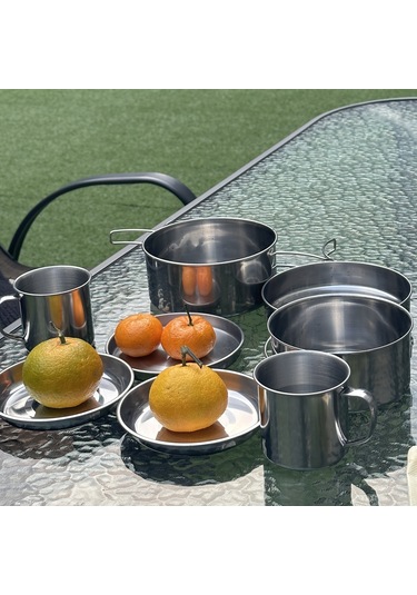 Tcherchi Açık Hava Saksıları Yürüyüş ve Kamp Malzemeleri, Portatif Kombinasyon Seti 8 Parça Gri