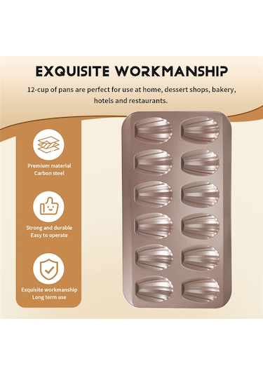 Sointeresting 12 Bardak Kabuk Şeklinde Yapışmaz Madeleine Tava Karbon Çelik Kalıp Pişirme Kalıbı Araçları Altın