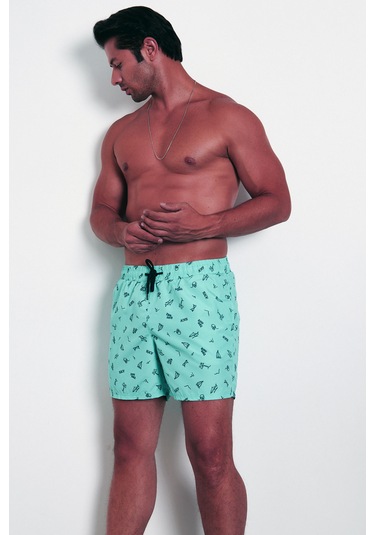 Enrico Ferry Erkek Aqua Hızlı Kuruyan Baskılı Deniz Şortu Edy2590 Aqua