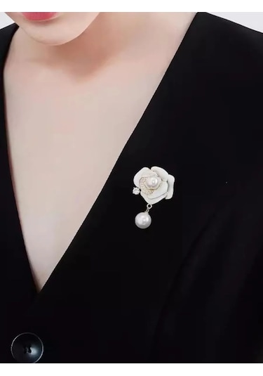 Fashion Jewelry Beyaz İncili Gül Broş 309983419 Beyaz