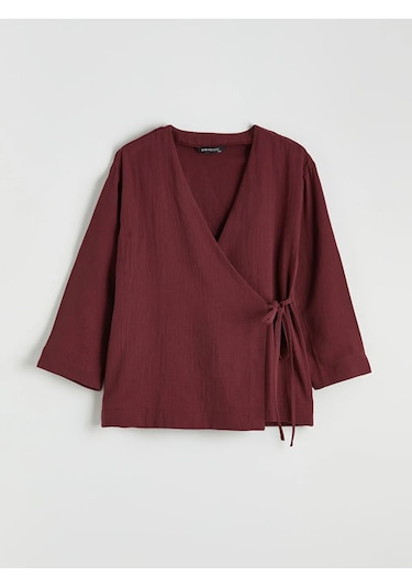 Lc Waikiki Bordo Kruvaze Yaka Kadın Müslin Kimono