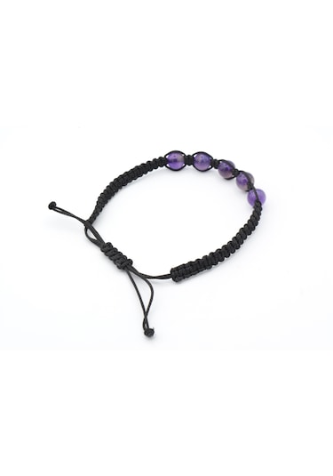 Murty99 Hakiki Makrome Model Doğal Ametist Taşı Bileklik 003 Mor