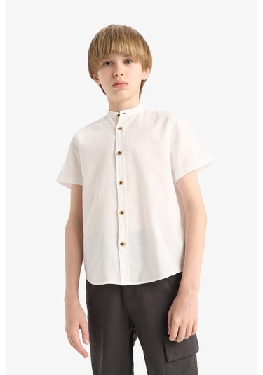 Defacto Erkek Çocuk Hakim Yaka Kısa Kollu Gömlek F3583a825smwt34 Beyaz