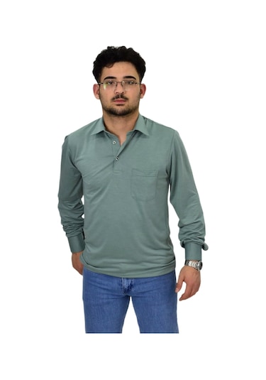 Erkek Gömlek Yaka Uzunkol Tişört T6063 Bgl-st04542 Elma