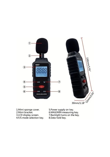 Willowhaven Siyah Hassas Dijital Ses Seviye Ölçer 30-130db Aaa Pil Frekans Ağırlıklı Gürültü Ölçüm Cihazı