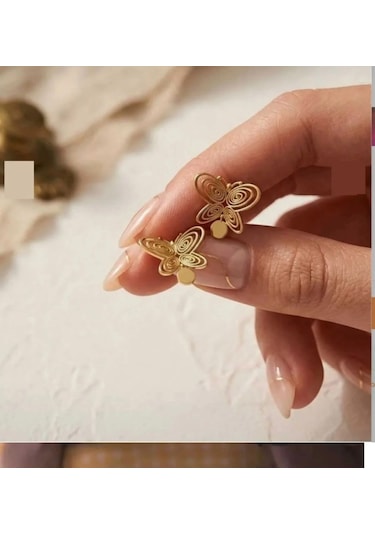 Kelebek Gold Renk Çelik Küpe Çok Renkli
