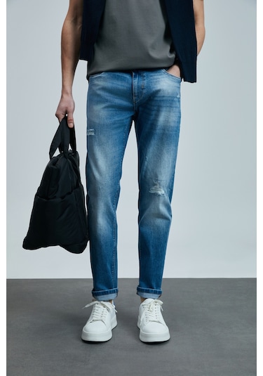 Lufian Franz Smart Jean Erkek Pantolon Slim Fit Mavi Mavi 111200196100300 Mavi