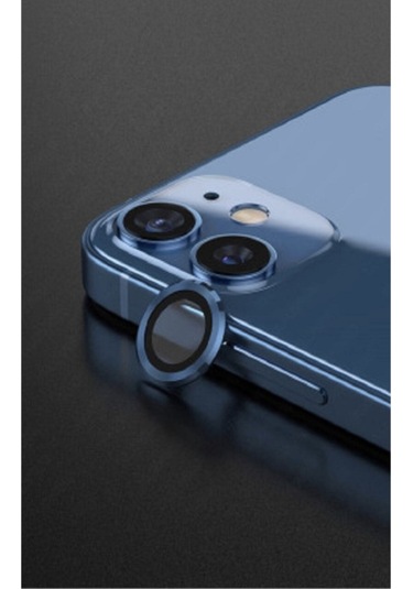 Apple Uyumlu iPhone 12 Mini Kamera Koruyucu Lens Mercek Metal Çerçeveli 2li Set Mavi Blue
