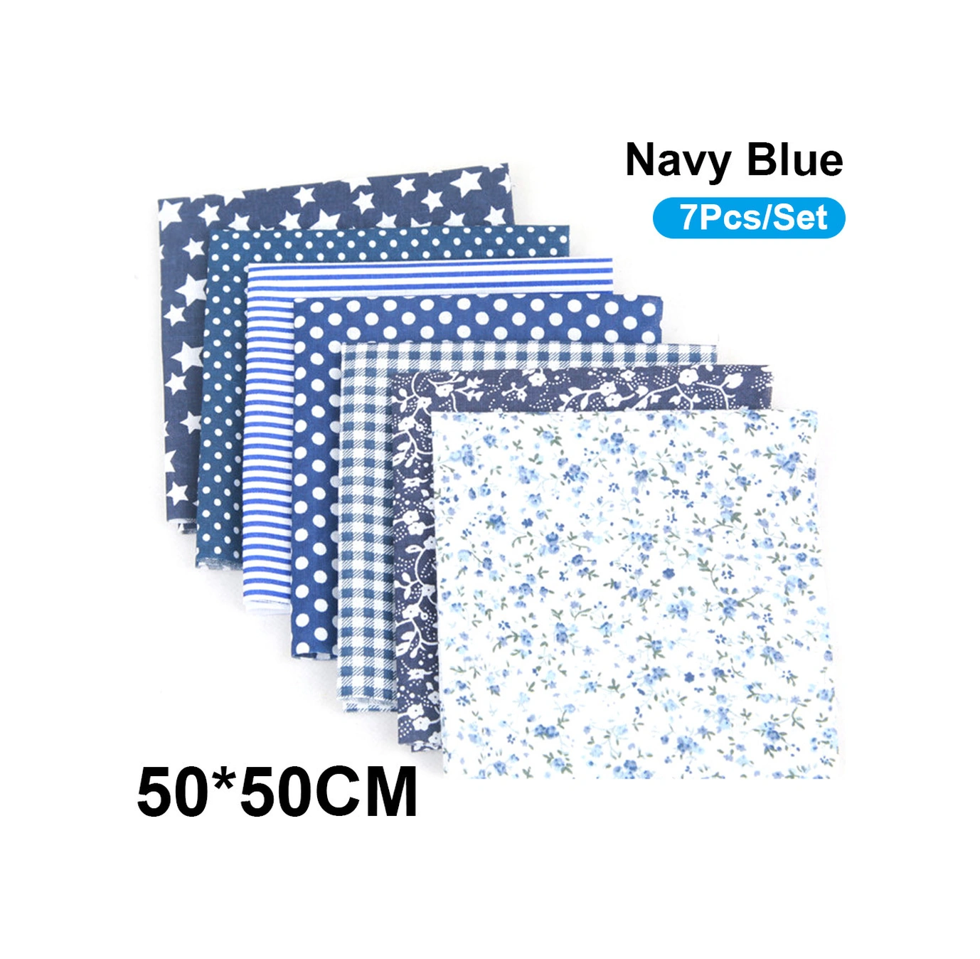 Youtek 7 Parça Kumaş Seti - Tam Pamuk Desenli Kumaş, 50x50 Cm Lacivert, Dıy El İşleri İçin Çanta, Yastık Kılıfı, Masa Örtüsü Lacivert