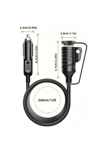 Boatshop1 Tr-29 Araba Uzatma Kablosu 16awg 36m 12ft Erkek Dişe Çıkış Füze Led Işık Şarj Cihazları Lastik Pompaları İçin Kırmızı Siyah Çizgili Dayanıklı İzolasyon