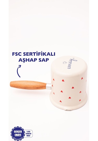 Cupid Emaye Ahşap Saplı Cezve 500ml-6 Kişilik