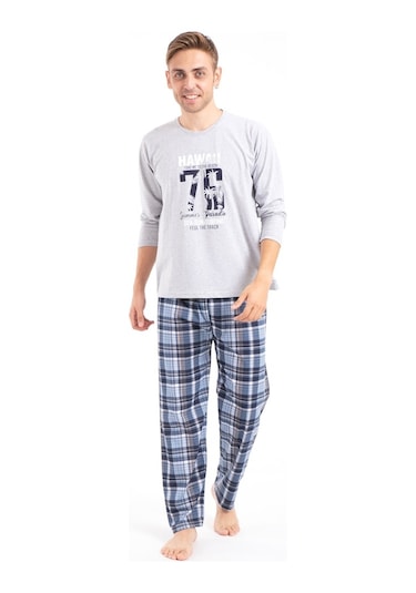 Tampap Erkek Baskılı Pijama Takımı Uzun Kollu 2170 Gri (520085268) Gri