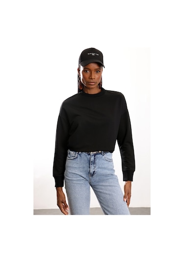 5in1Canpolat Siyah Bisiklet Yaka Basic Sweatshirt 9002 Siyah
