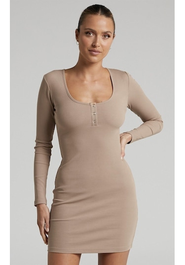 Madmext Bej Uzun Kollu Basic Mini Kadın Elbise Mg1700-bej Bej