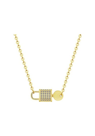 Kristal Kakma Serisi Kilitleme Ve Amp Anahtar Şekli Charms En Iyi Hediye Kız Arkadaşına Kadın Parlayan Gerdanlık Kolye Altın - Beyaz