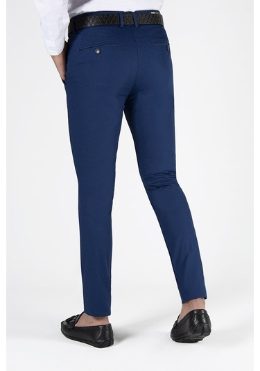 Erkek Slim Fit Petekli Italyan Kesim Keten Pantolon 21k-2200420-6 Sax Sax