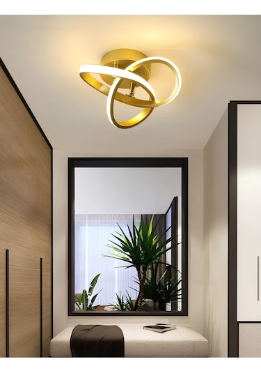 Modern Plafonyer Salon Mutfak Oturma Odası Avize Boomerang Led Avize Eskitme Gold Gün Işığı 4000k Gold