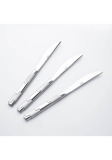 Nehir 12 Adet Londra Model Satenli Pasta Bıçak 304 Kalite 10 mm Gümüş