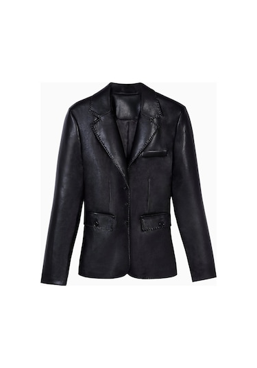 Because Of Alice Cinched Waist Leather Blazer Kadın Ceket Siyah