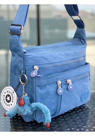Kadın Klinkır Postacı Çanta Çok Cepli Çapraz Mavi