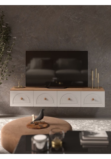 Bohem Şık 180 Cm 4 Kapaklı Mdf Kapak Duvar Tv Ünitesi Beyaz