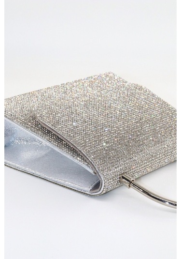 Gümüş Taşlı Clutch Kadın Abiye Çanta