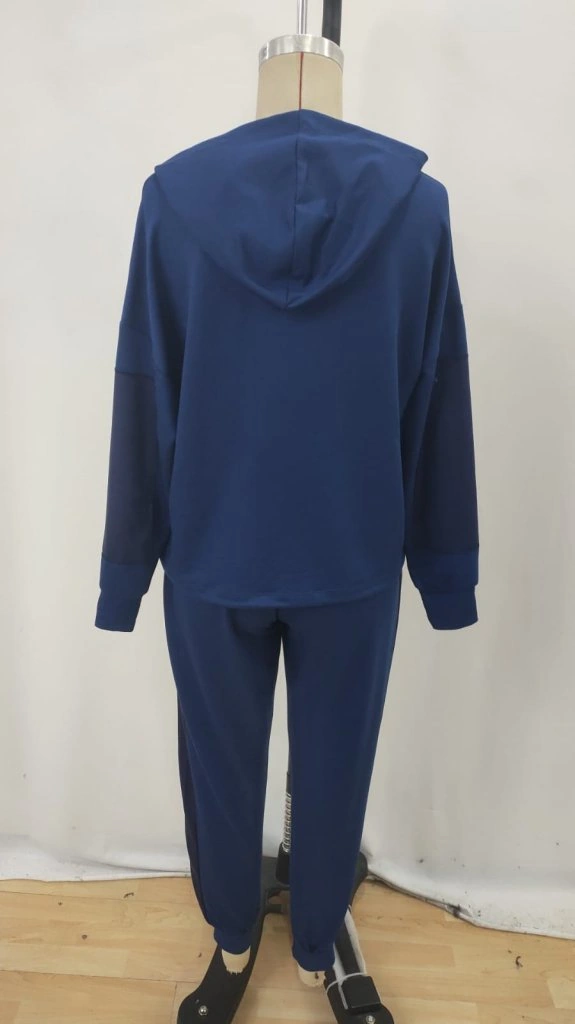 Tua Moda Kadın Uzun Kollu Kapşonlu Viskon Iki Iplik Bluz Ve Pantolon Ikili Takım Lacivert