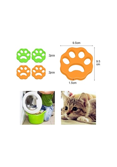 Springsun 4'lü Yıkayıcı Kedi Köpek Tüy Toplayıcı - Yeniden Kullanılabilir Çamaşır Makinesi Tüy Tutucu Turuncu - Yeşil