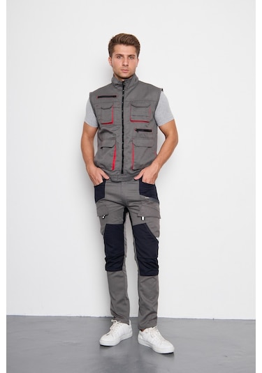 Orange Safety Gri Takım Berlin Harman Karışımı Yelek + Pantolon 001