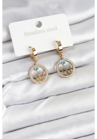 316l Çelik Halka Kelebek Kadın Küpe Çok Renkli