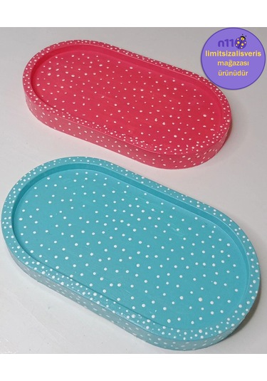 Dekoratif Takı Tabağı Turkuaz Pembe Makyaj Masası Dekoru Turkuaz - Pembe