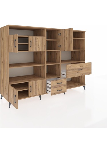 Kronos Dolap 13 Raflı 3 Çekmeceli 5 Kapaklı 220x59x163 Çam-çam Çam-çam