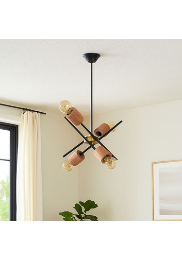 Correx Simurg Ahşap Detaylı 4'lü Avize Kahverengi / Siyah