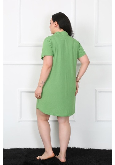 Akbeniz Büyük Beden Penye Düğmeli Yeşil Tunik Gecelik 1025-yeşil Yeşil