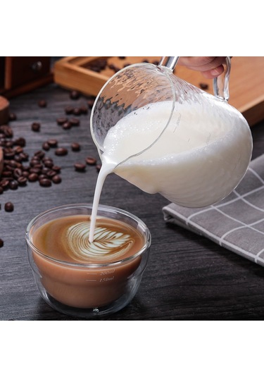 Xiyyadms 500ml/17oz Borosilikat Cam Latte Kahve Köpürtme Kasesi, Ölçü İzli, Cam Veya Ahşap Kollü Süt Köpürücü Diğer