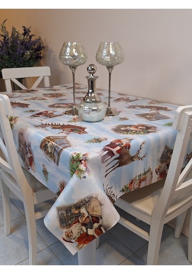 Yeni Yıl Desenli Elyaflı Pvc Masa Örtüsü Silinebilir Ve Su Geçirmez Muşamba Mavi