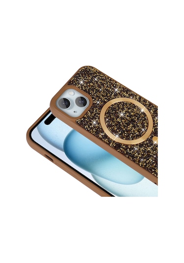 Ardemix İphone Uyumlu 14 Kılıf Pırlanta Tasarımlı Magsafe Şarj Özellikli Mozaik Silikon Kap Gri