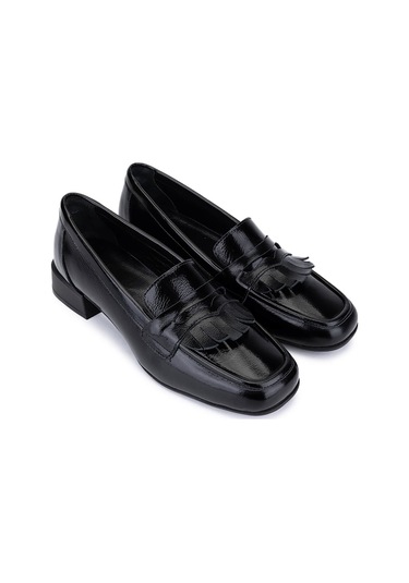 Tamer Tanca Kadın Hakiki Deri Siyah Rugan Loafer Ayakkabı 1161 7206 Bn Ayk Sk25-26 Sıyah Krsk Rgn Siyah
